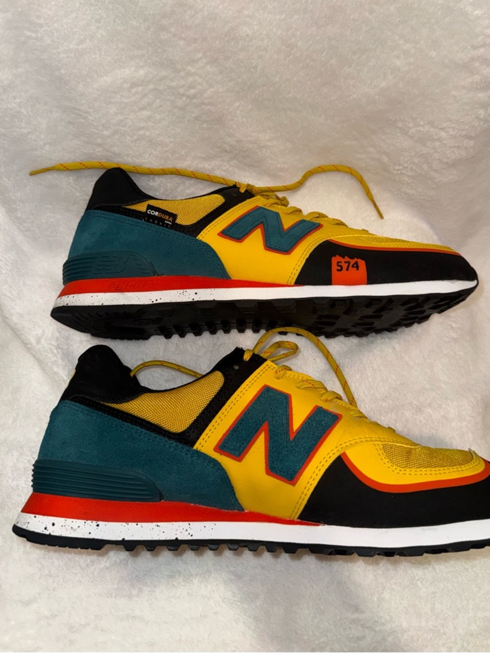 New Balance Men's Sneaker in Yellow with Teal & Black Accents - Picture 4 of 5